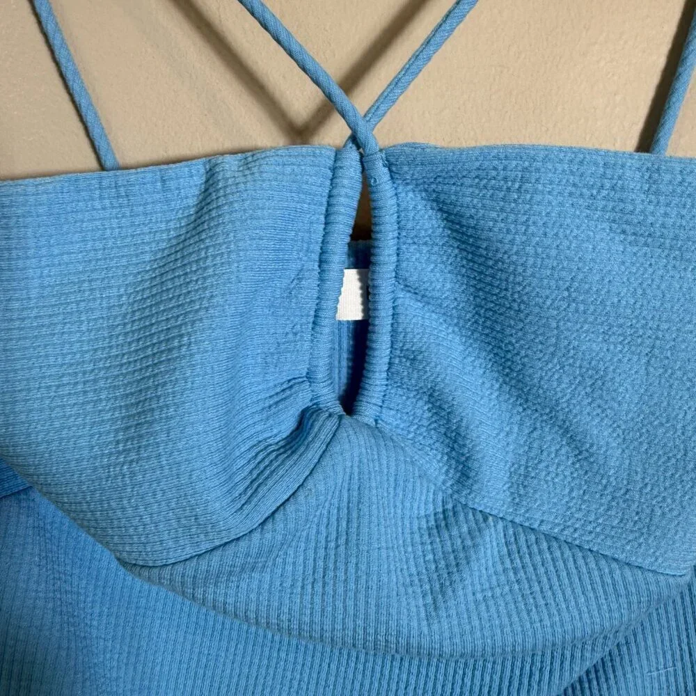 Mango Crisscross Strap Bodycon Mini Dress Women's 2 Blue Going Out Ribbed NWOT - Picture 8 of 14